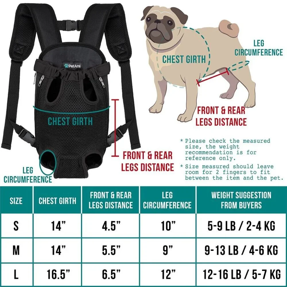 PetAmi Pet Carrier Backpack Front Puppy Dog Carrier Legs Out Gray Small NEW